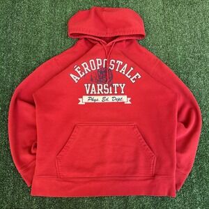 Vintage Y2K Men's Aeropostale Varsity Red Lion Boxy Hoodie Medium 22.25x25.25"